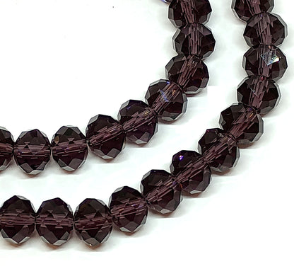 Dark Purple Faceted Crystal Rondelle Beads - 8mm, 10mm