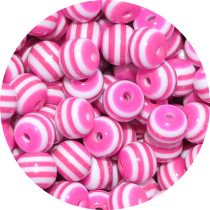 6mm Solid Colour Striped Round Resin Beads