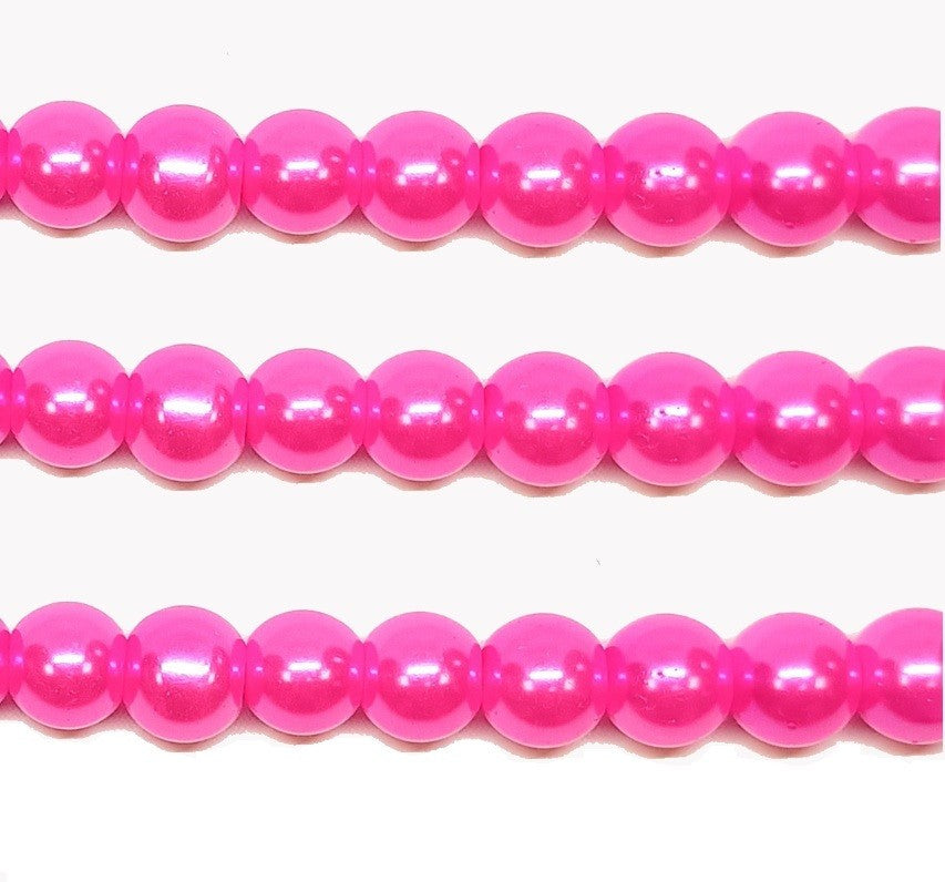 Pink Round Glass Pearl Beads -  6mm, 8mm