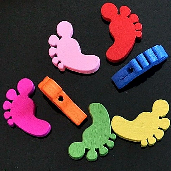 Multicoloured Footprint Wooden Bead