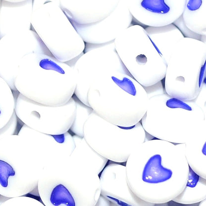 7x4mm Heart Print Acrylic Flat Round Beads in Various Colours