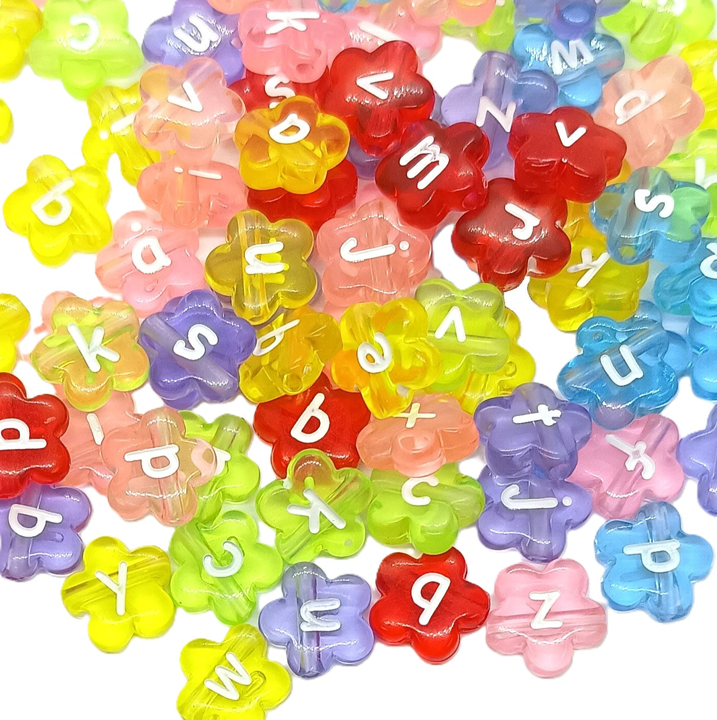 Translucent Multicoloured Flower Acrylic Alphabet Beads