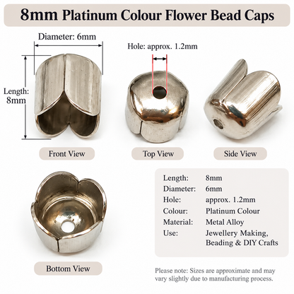 8mm Platinum Colour Flower Bead Caps