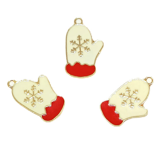 Christmas Metal Enamel Pendant Charms - Gloves