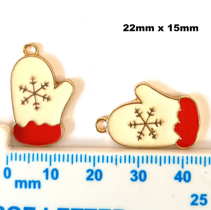 Christmas Metal Enamel Pendant Charms - Gloves