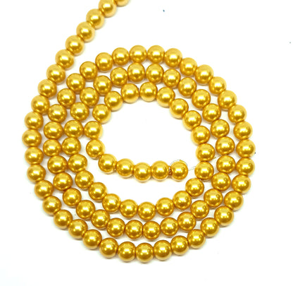 Red and Yellow Round Glass Pearl Beads -  6mm, 8mm