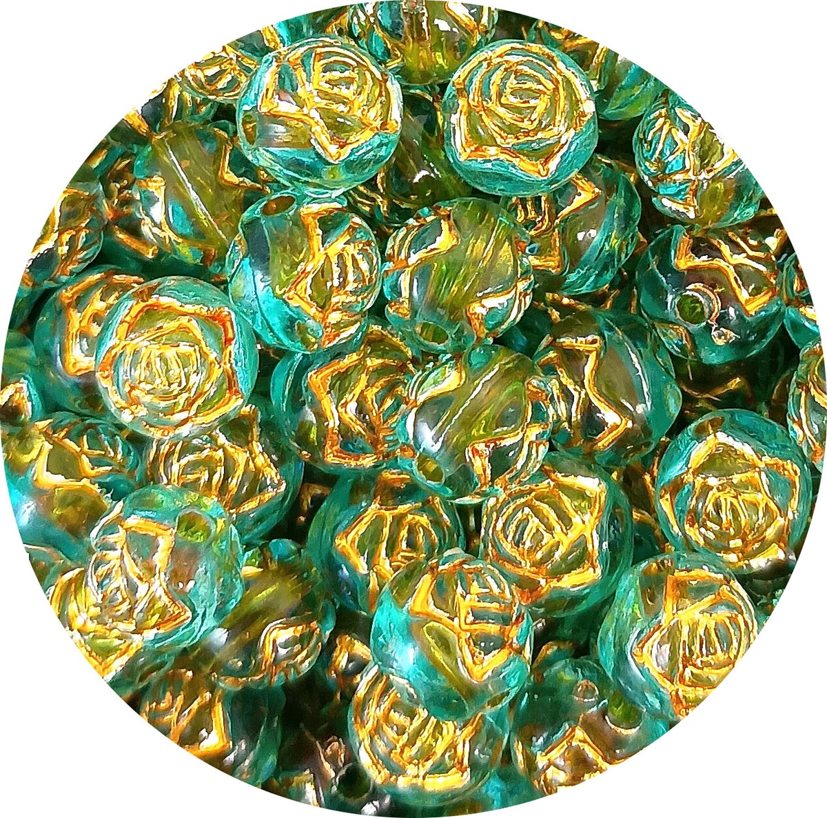 8mm Round Rose Acrylic Beads with Gold Detail - Blue