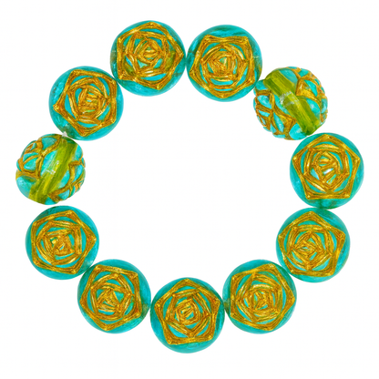 8mm Round Rose Acrylic Beads with Gold Detail - Blue