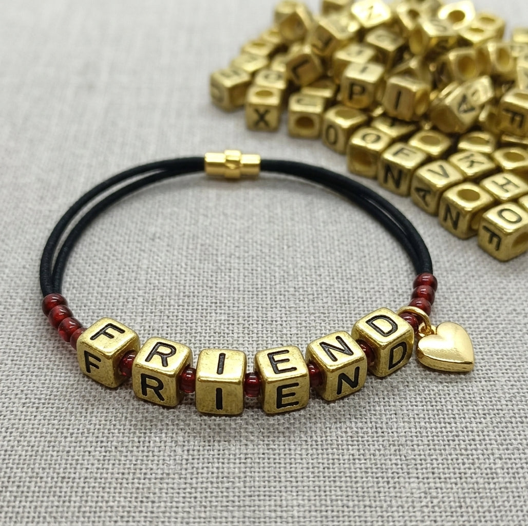6mm Gold Cube Acrylic Alphabet Beads - Mixed Letters