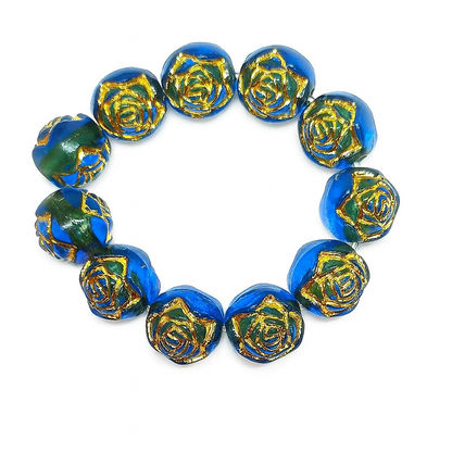 8mm Round Rose Acrylic Beads with Gold Detail - Dark Blue