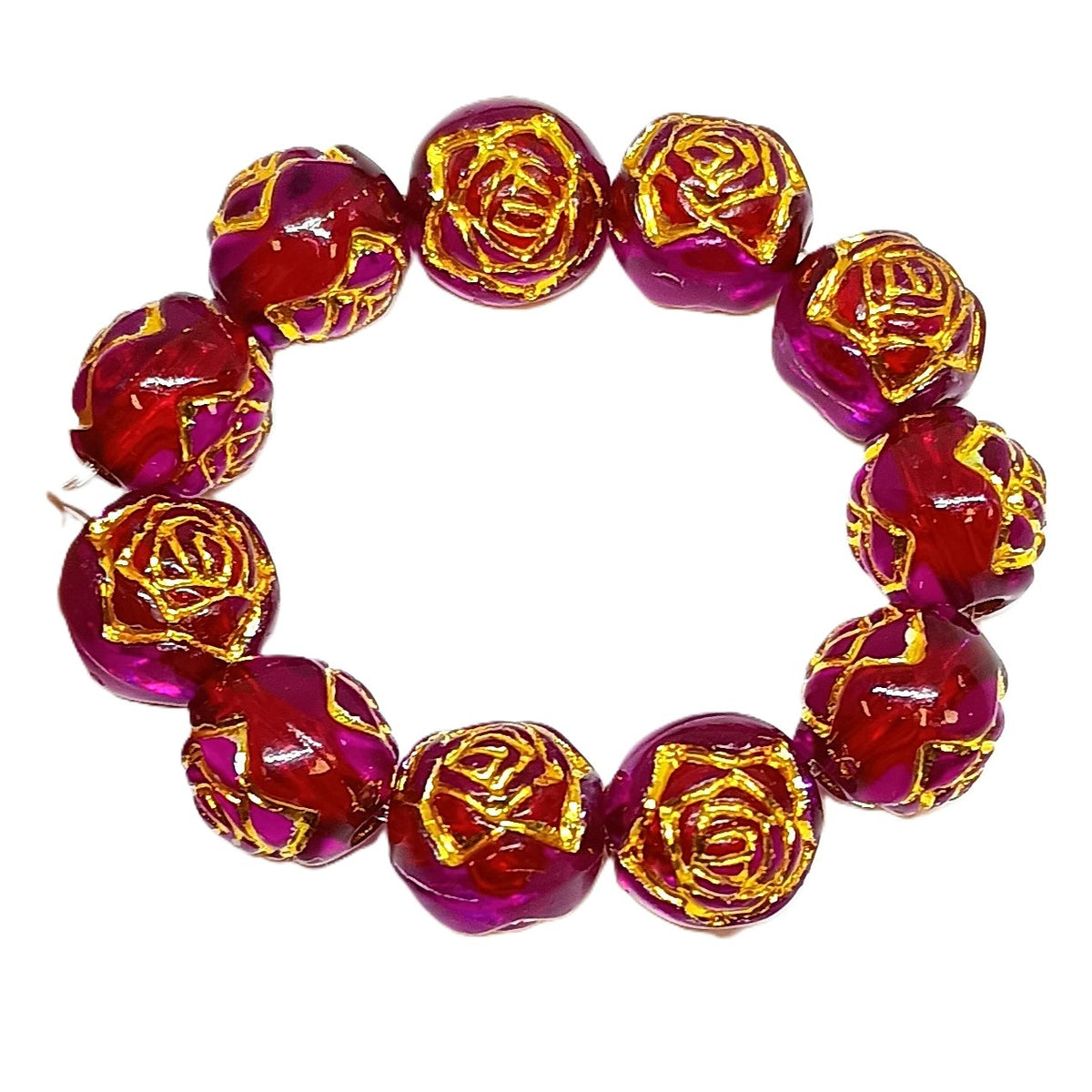 8mm Round Rose Acrylic Beads with Gold Detail - Burgundy Purple