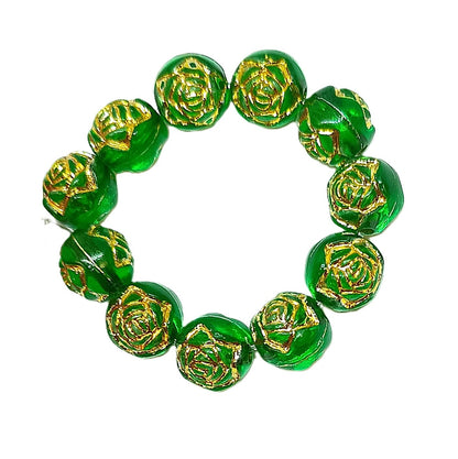 8mm Round Rose Acrylic Beads with Gold Detail - Dark Green