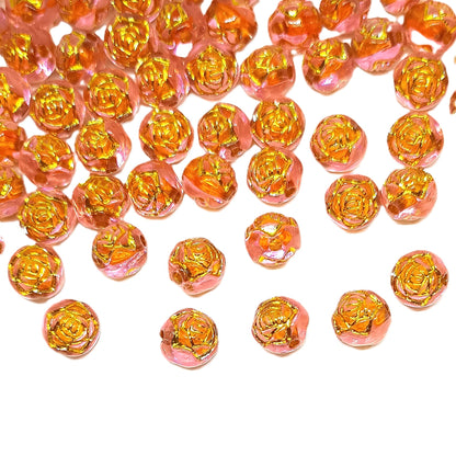 8mm Round Rose Acrylic Beads with Gold Detail - Pink