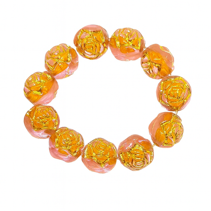 8mm Round Rose Acrylic Beads with Gold Detail - Pink