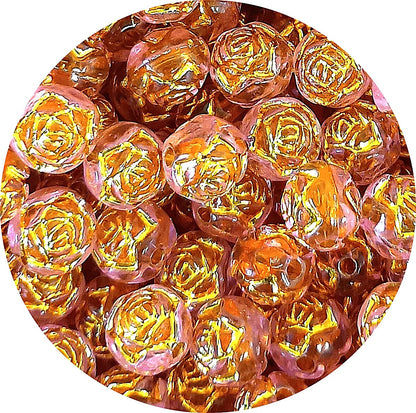 8mm Round Rose Acrylic Beads with Gold Detail - Pink