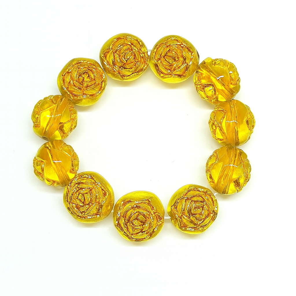 8mm Round Rose Acrylic Beads with Gold Detail - Yellow