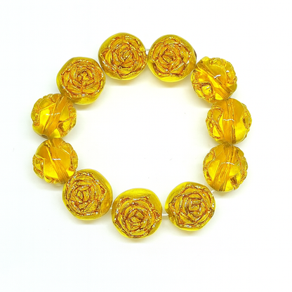 8mm Round Rose Acrylic Beads with Gold Detail - Yellow