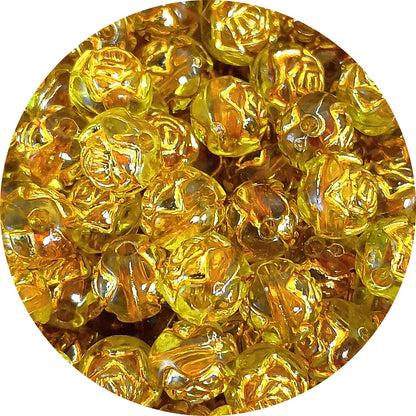 8mm Round Rose Acrylic Beads with Gold Detail - Yellow