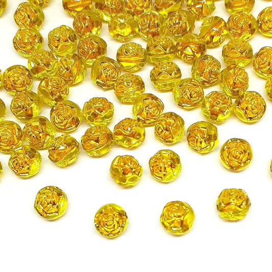8mm Round Rose Acrylic Beads with Gold Detail - Yellow