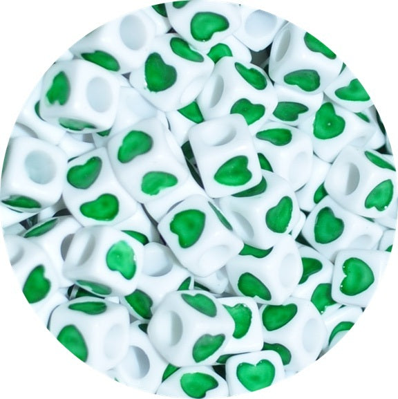6mm Multicolor Heart Print White Acrylic Cube Beads