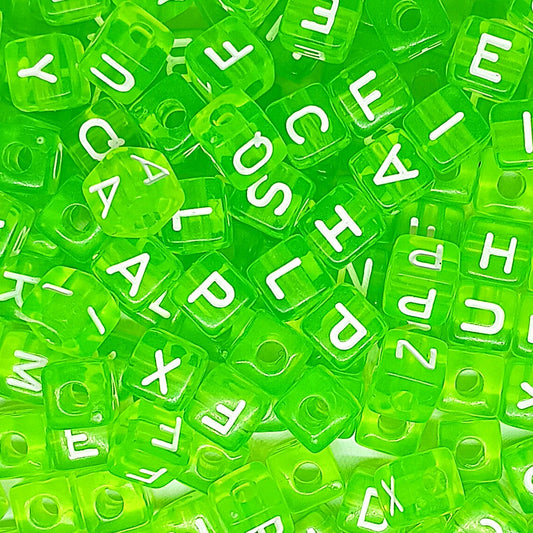 10mm Transparent Cube Acrylic Alphabet Beads - Green