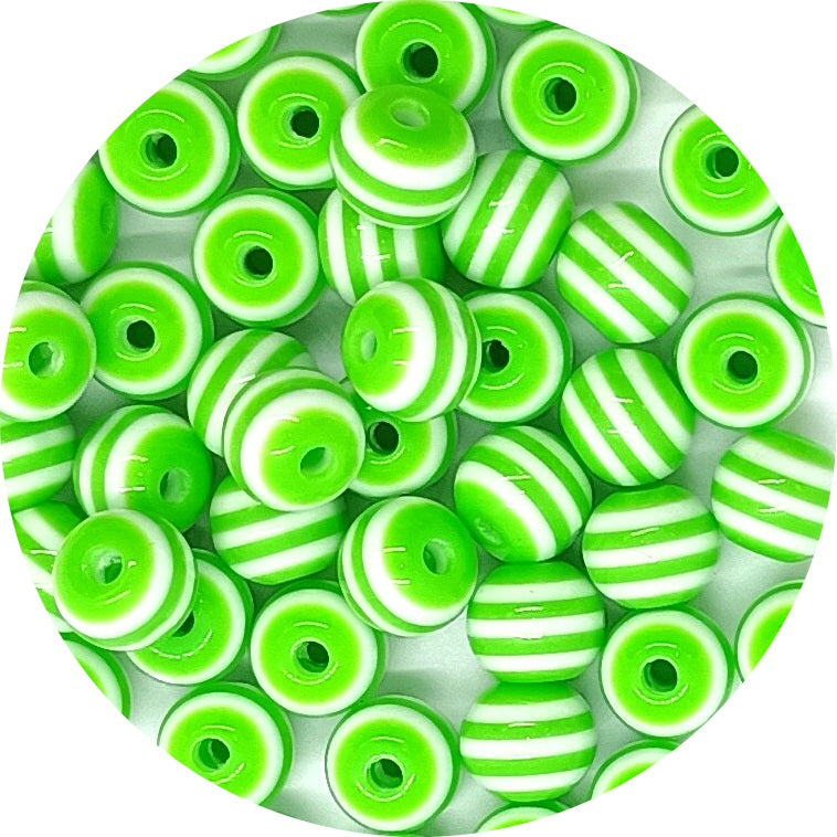 6mm Solid Colour Striped Round Resin Beads