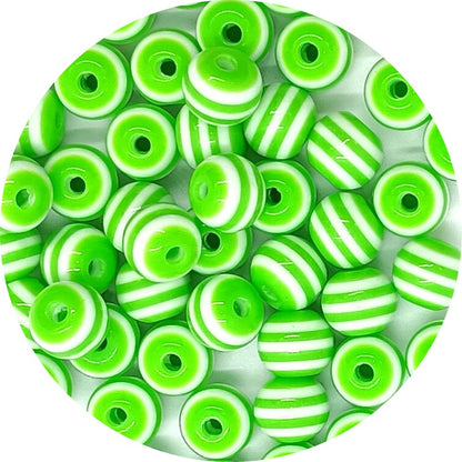 6mm Solid Colour Striped Round Resin Beads