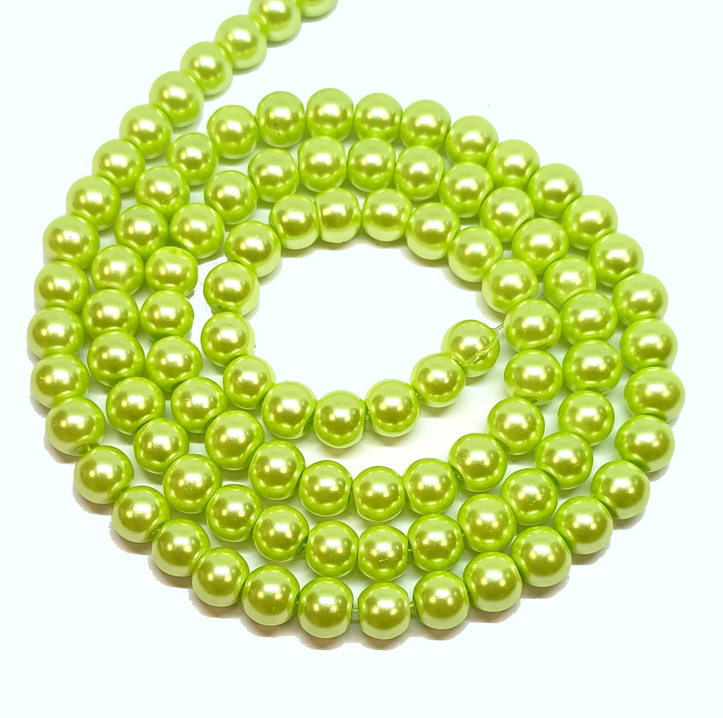 Green Round Glass Pearl Beads -  6mm, 8mm