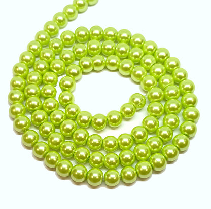 Green Round Glass Pearl Beads -  6mm, 8mm