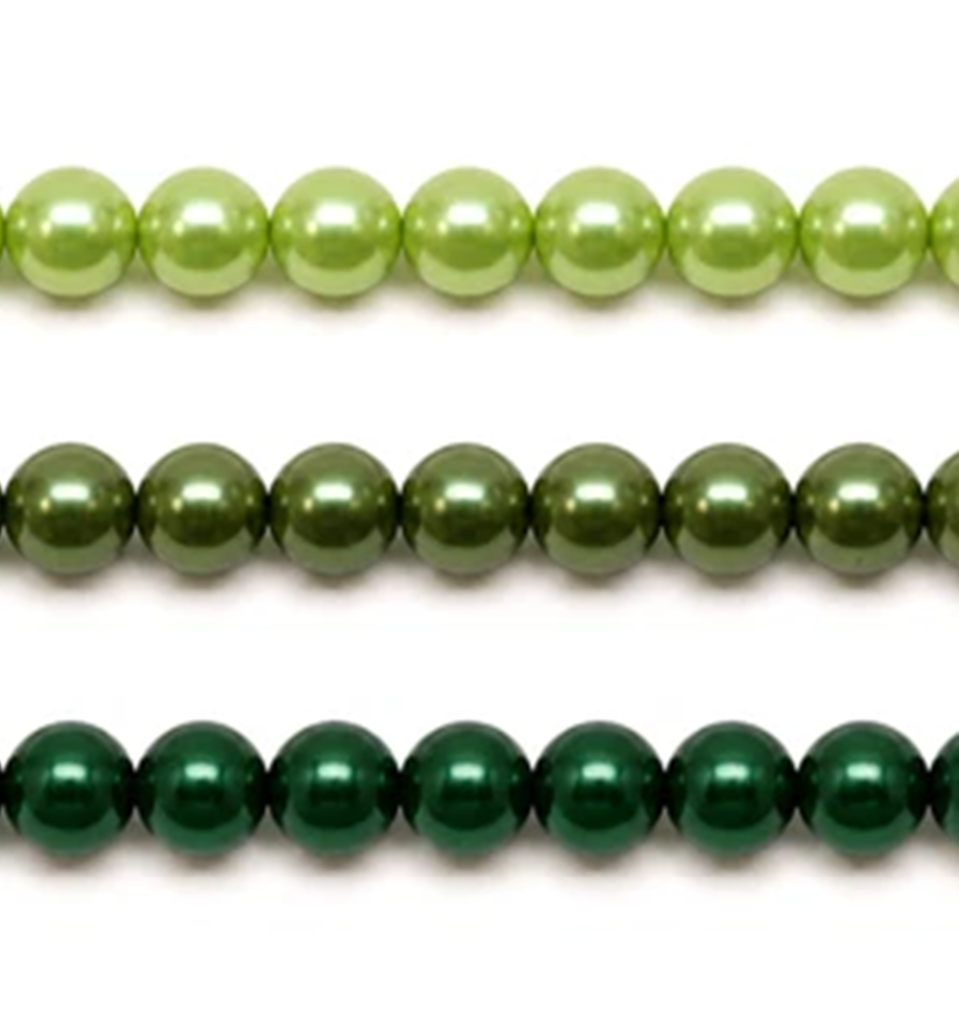 Green Round Glass Pearl Beads -  6mm, 8mm