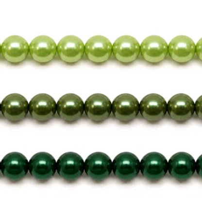 Green Round Glass Pearl Beads -  6mm, 8mm