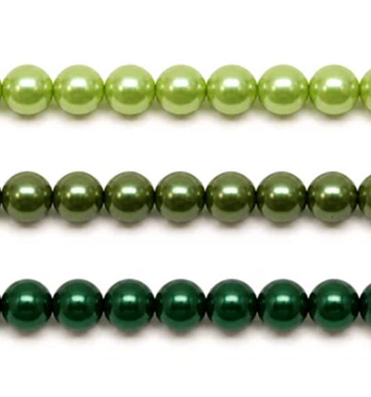 Green Round Glass Pearl Beads -  6mm, 8mm