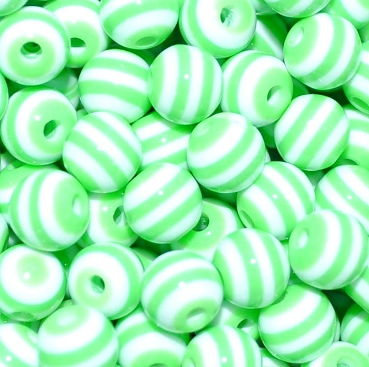 8mm Solid Colour Striped Round Resin Beads