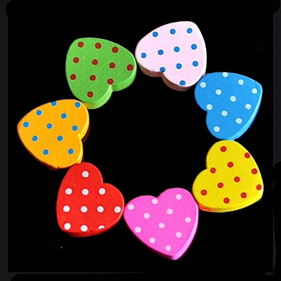 Multicoloured Polka Dot Heart Wooden Bead