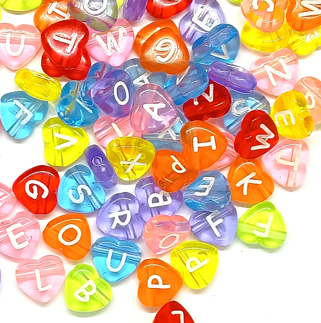 Translucent Multicoloured Heart Acrylic Alphabet Beads