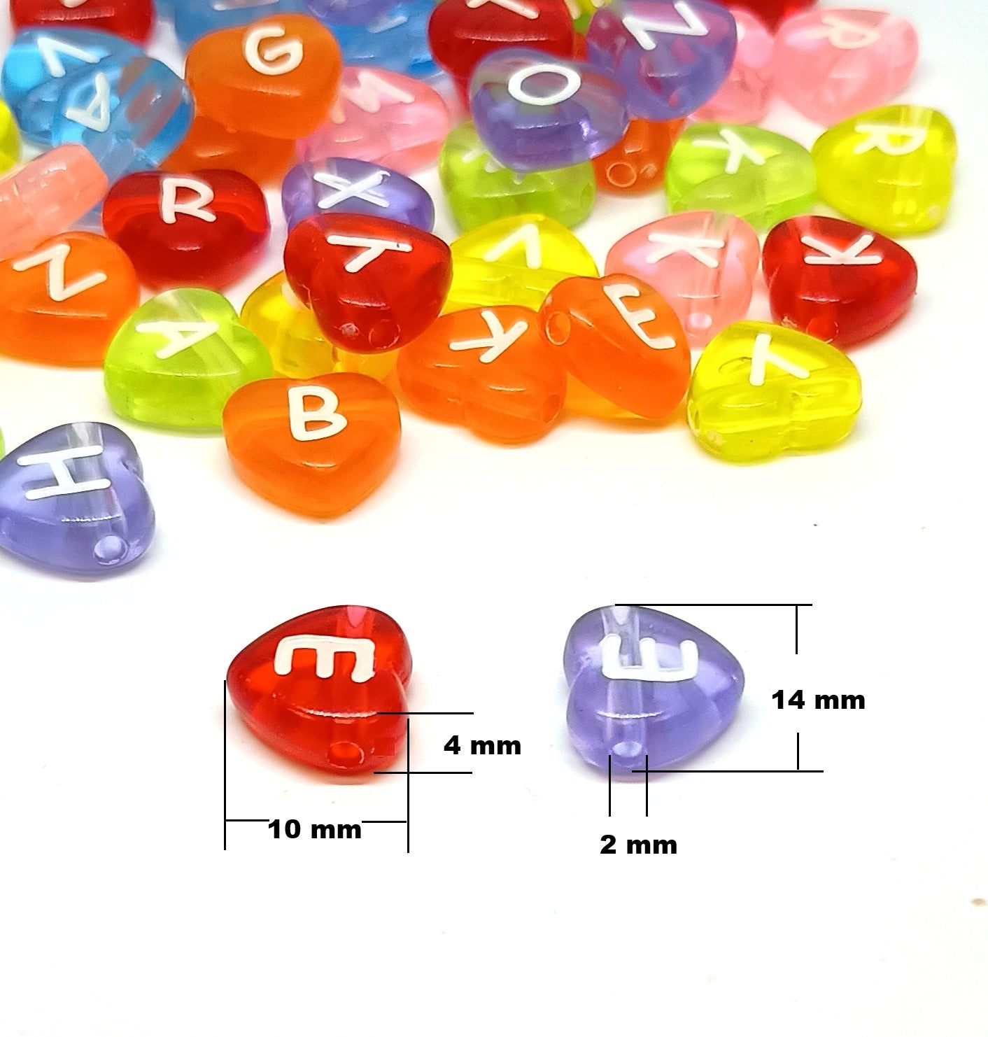 Translucent Multicoloured Heart Acrylic Alphabet Beads