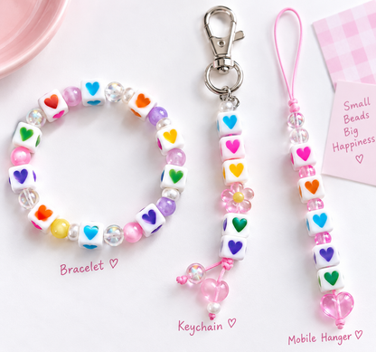 6mm Multicolor Heart Print White Acrylic Cube Beads