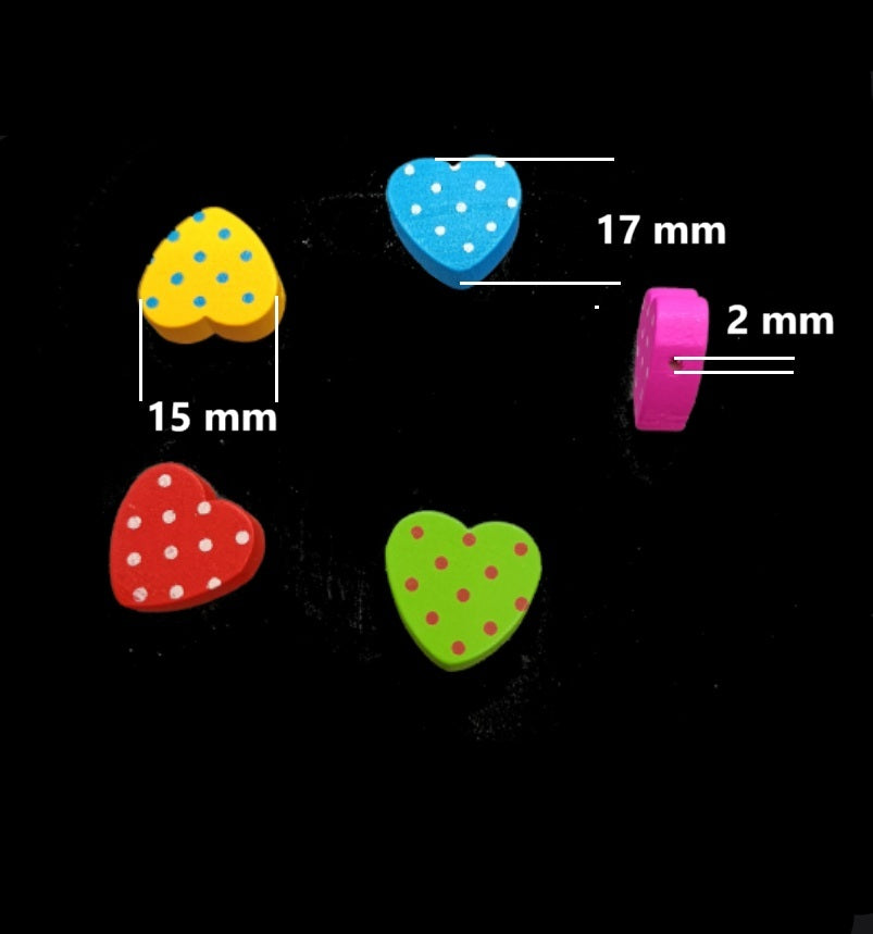 Multicoloured Polka Dot Heart Wooden Bead