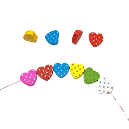 Multicoloured Polka Dot Heart Wooden Bead
