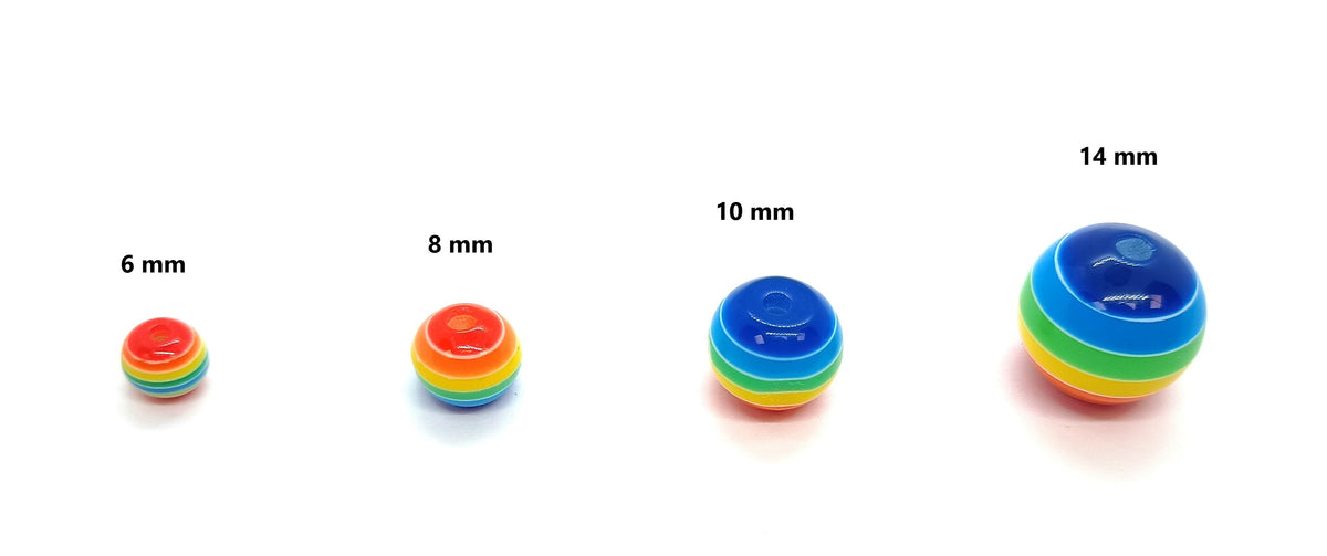 6mm Solid Colour Striped Round Resin Beads