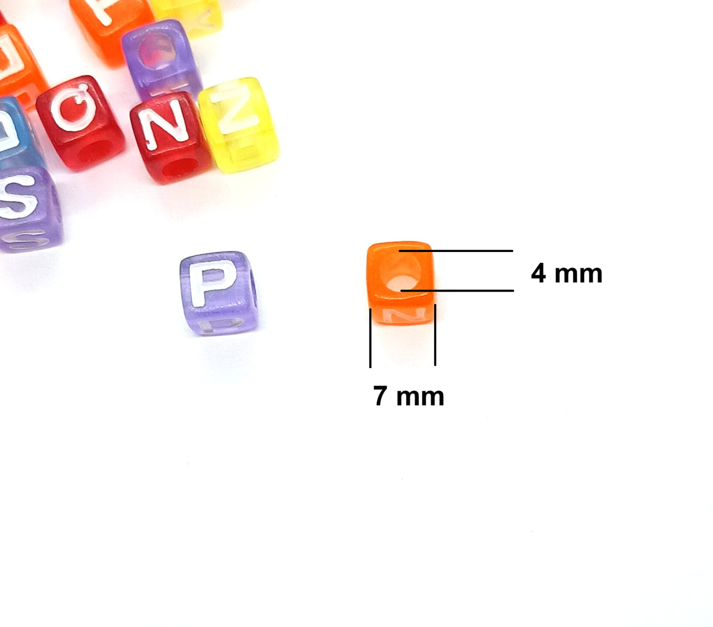 7mm Transparent Cube Acrylic Alphabet Beads - Multicoloured