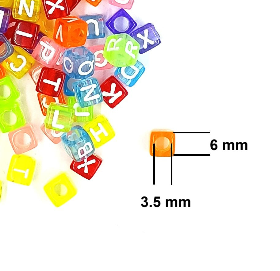 6mm Transparent Cube Acrylic Alphabet Beads - Pink E
