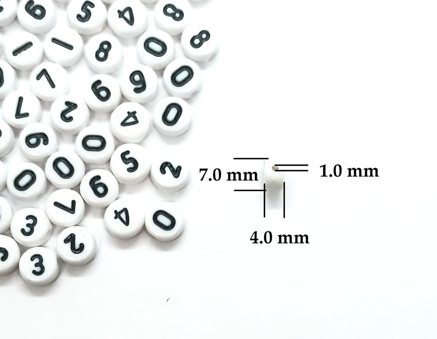 7mm White Round Numbers Beads