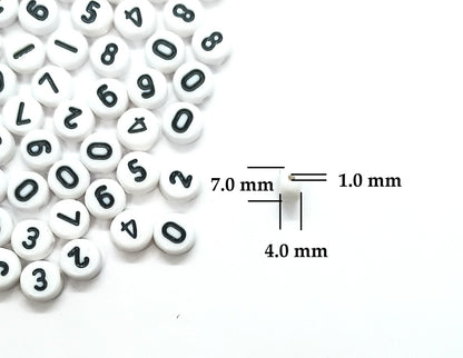 7mm White Round Numbers Beads