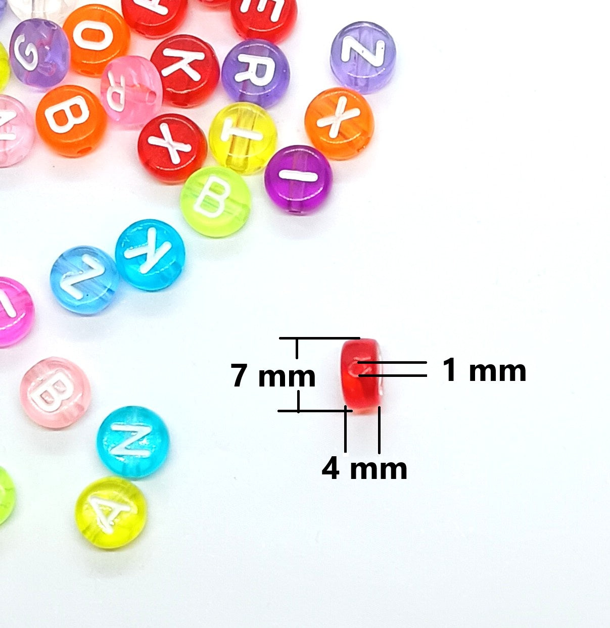 7mm Flat Round Transparent Acrylic Alphabet Beads - Red