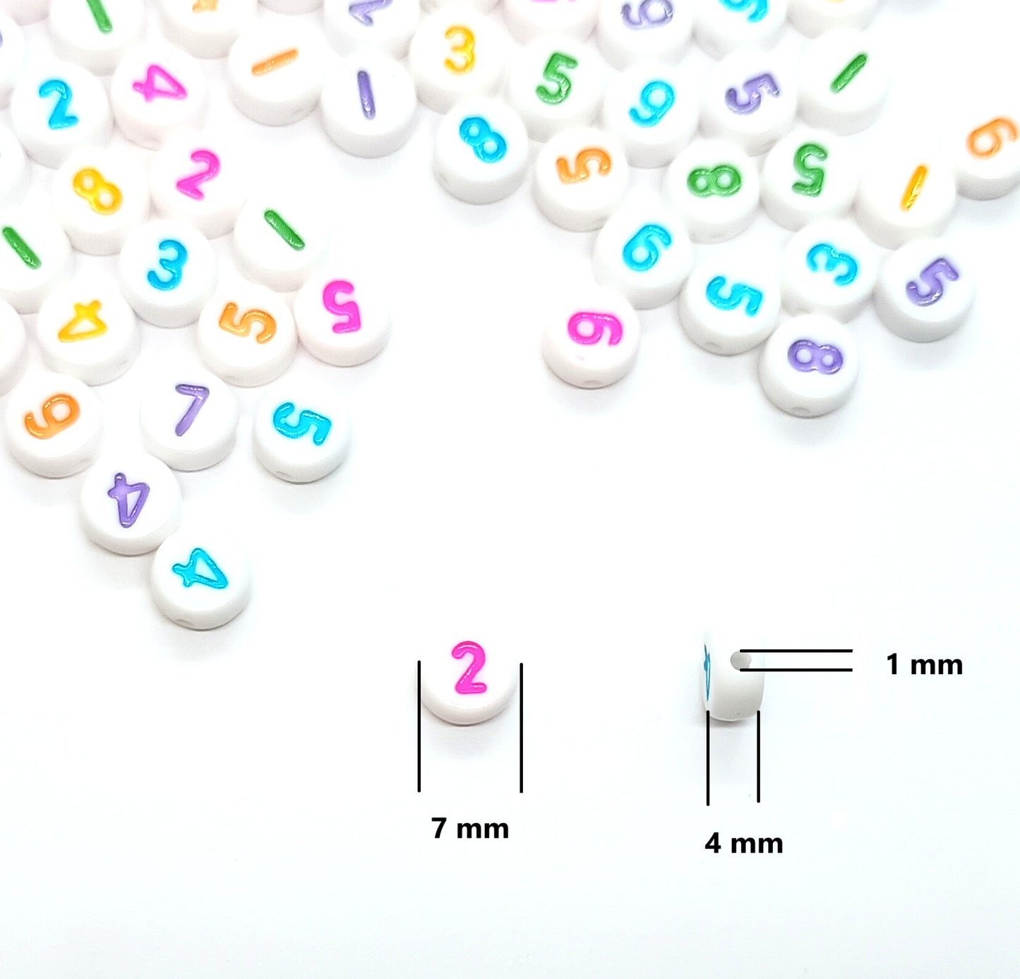 7mm White Round Numbers Beads Colourful Numbers