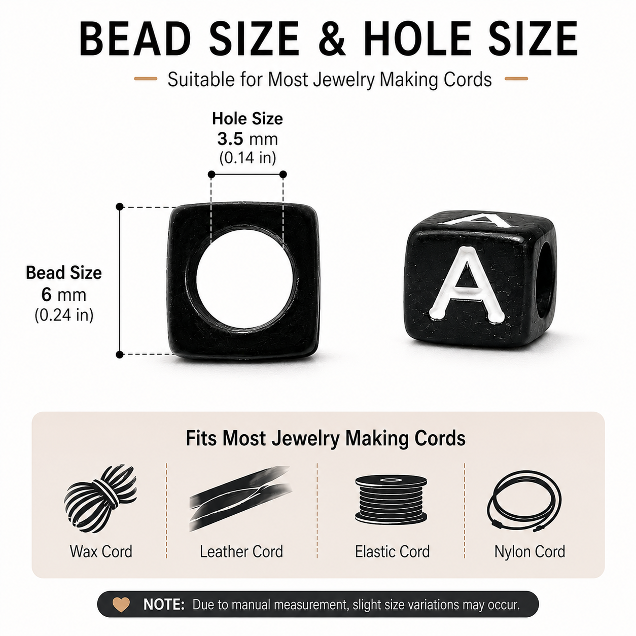 6mm Black Cube Acrylic Alphabet Beads - Single & Mixed Letters