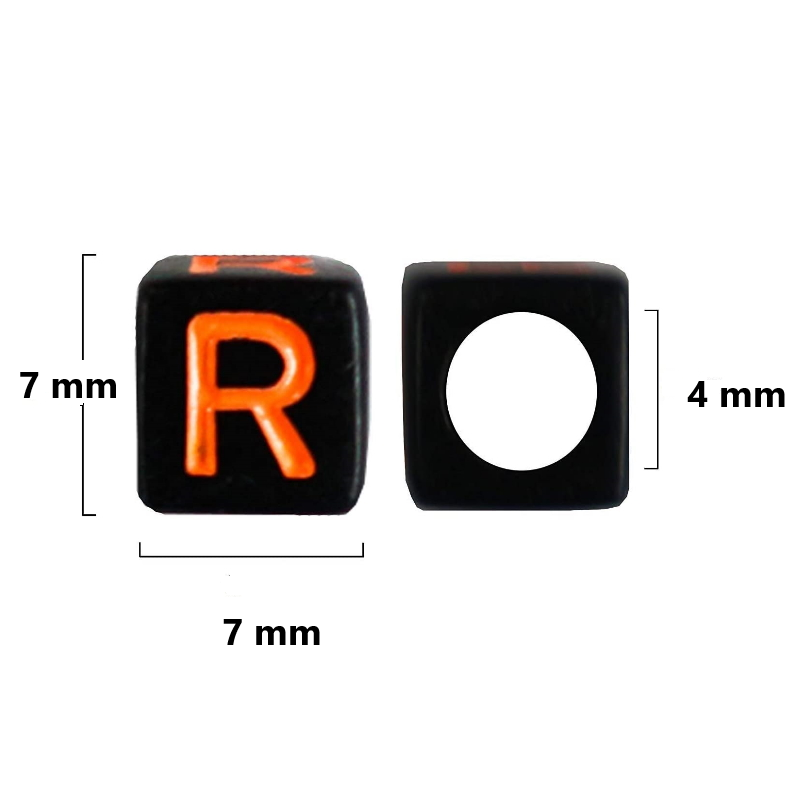 7mm Black Cube Acrylic Alphabet Beads - Colourful Mixed Letters