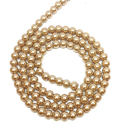Metallic Round Glass Pearl Beads -  6mm, 8mm