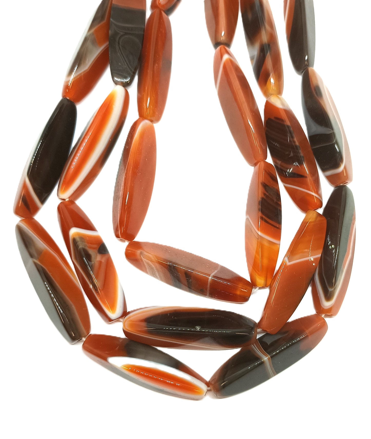 40mm Natural Red Banded Agate Long Oval Gemstone Beads